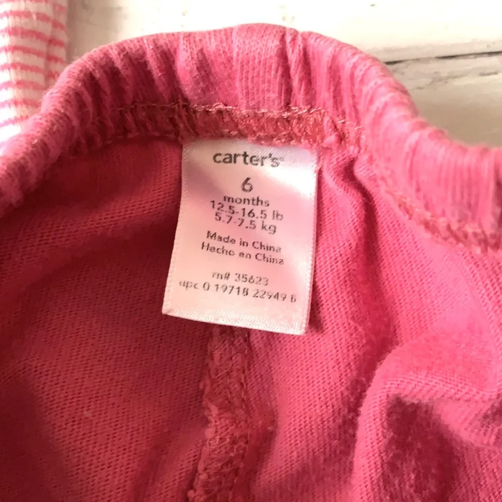 Baby Girl 6m Outfit Carters Pink Stripes Pants Set Light Pink Onesie Bodysuit